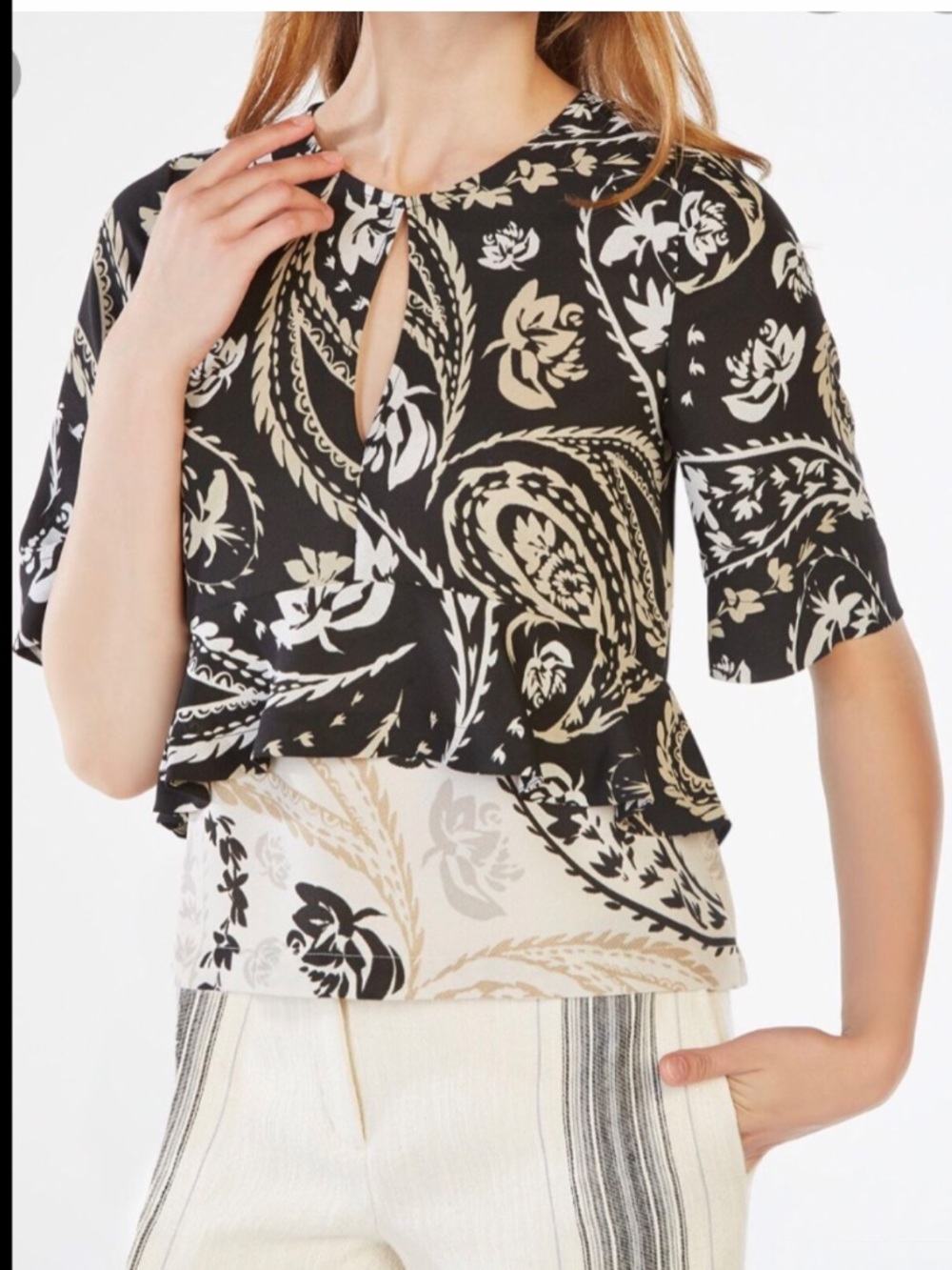 BCBGMAXAZRIA Paisley Peplum Blouse